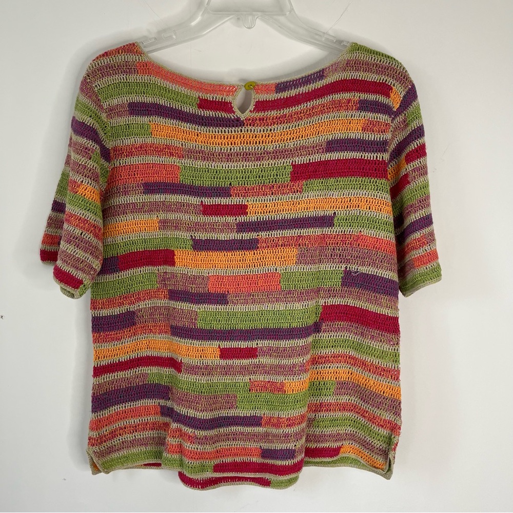 Vintage Y2K J. Jill Multi color Hand Crochet Sweater Top - Linen/Cotton Blend - Picture 6 of 7